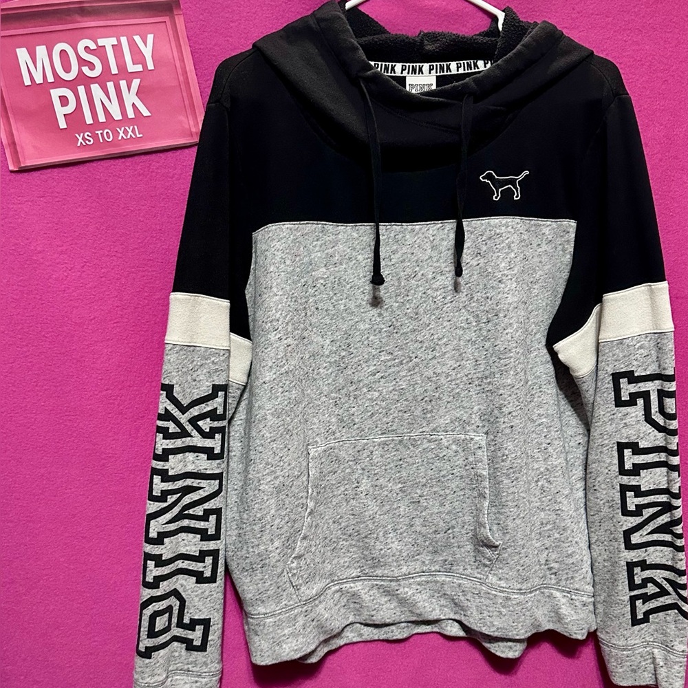 PINK Victoria's Secret Black and Gray Hoodie
